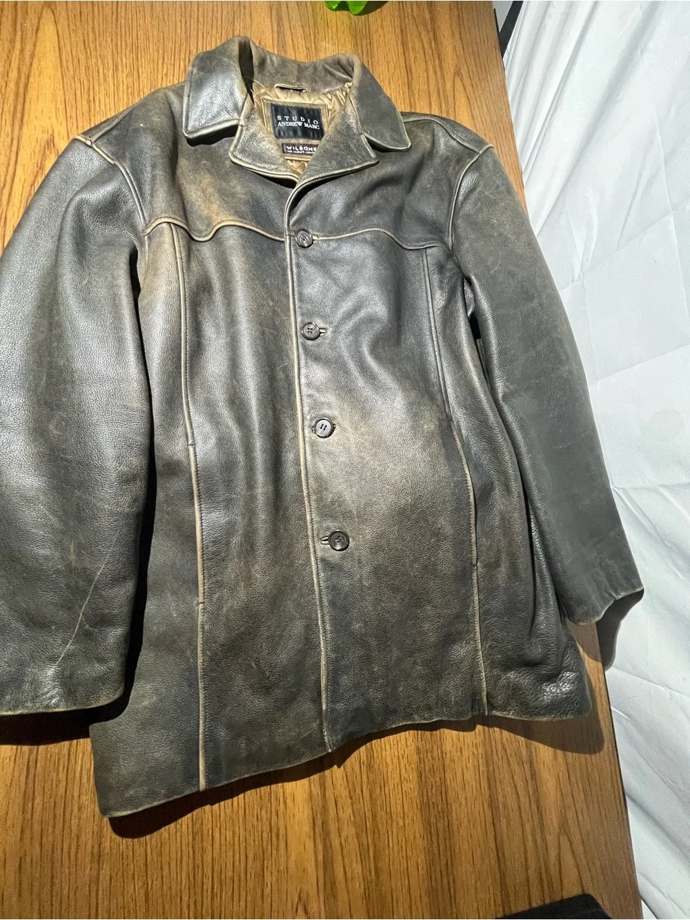 Vintage Andrew Marc Wilsons Leather Distressed Brown Leather Jacket MENS L 74847